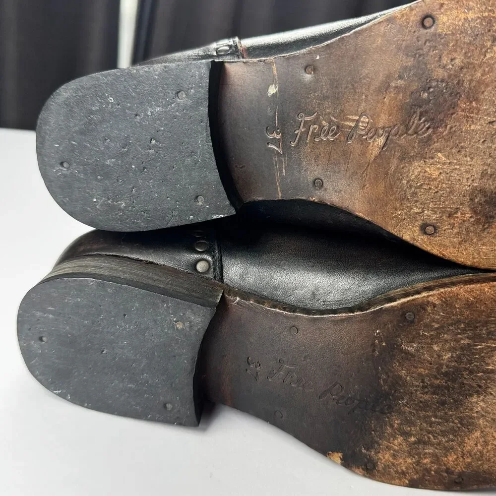 Free People Brown Leather Boots Womens EU 37  Tall Studded‎ Portugal Decorative - Picture 15 of 15